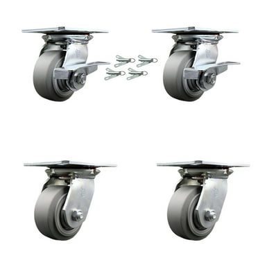 4 Inch Thermoplastic Caster Set with Ball Bearing 4 Swivel Lock and 2 Brake SCC