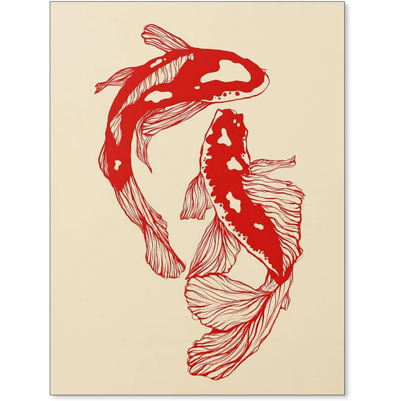 shiyou-Red Japanese Koi Fish Poster Vintage Animal Aesthetic Wall Art Fashion Painting Canvas Prints for Living Room Bedroom Dorm Wall Decor 12x16 inch Unframed