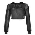 thumbnail image 6 of Hauaitttt Womens Casual Solid Hollow Mesh Long Sleeve Hooded Crop Top Sweatshirt Short Tops Female Hoodies Knitted Sweatshirt Womens Athletic Pullover Hoodies Womens Sweatshirt Hoodie Dress Women, 6 of 7