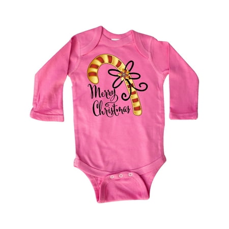

Inktastic Merry Christmas Red and Gold Candy Cane Gift Baby Boy or Baby Girl Long Sleeve Bodysuit