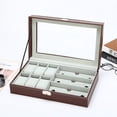 thumbnail image 3 of Sonducket Reloj 6 3 Caja de ranuras Almacenamiento de cuero Pantalla Gafas Organizador Gafas Estuche de lujo Soporte de almacenamiento de moda Ropa, zapatos y accesorios Miscelánea Marrón Sonducket AP018017-02, 3 of 6