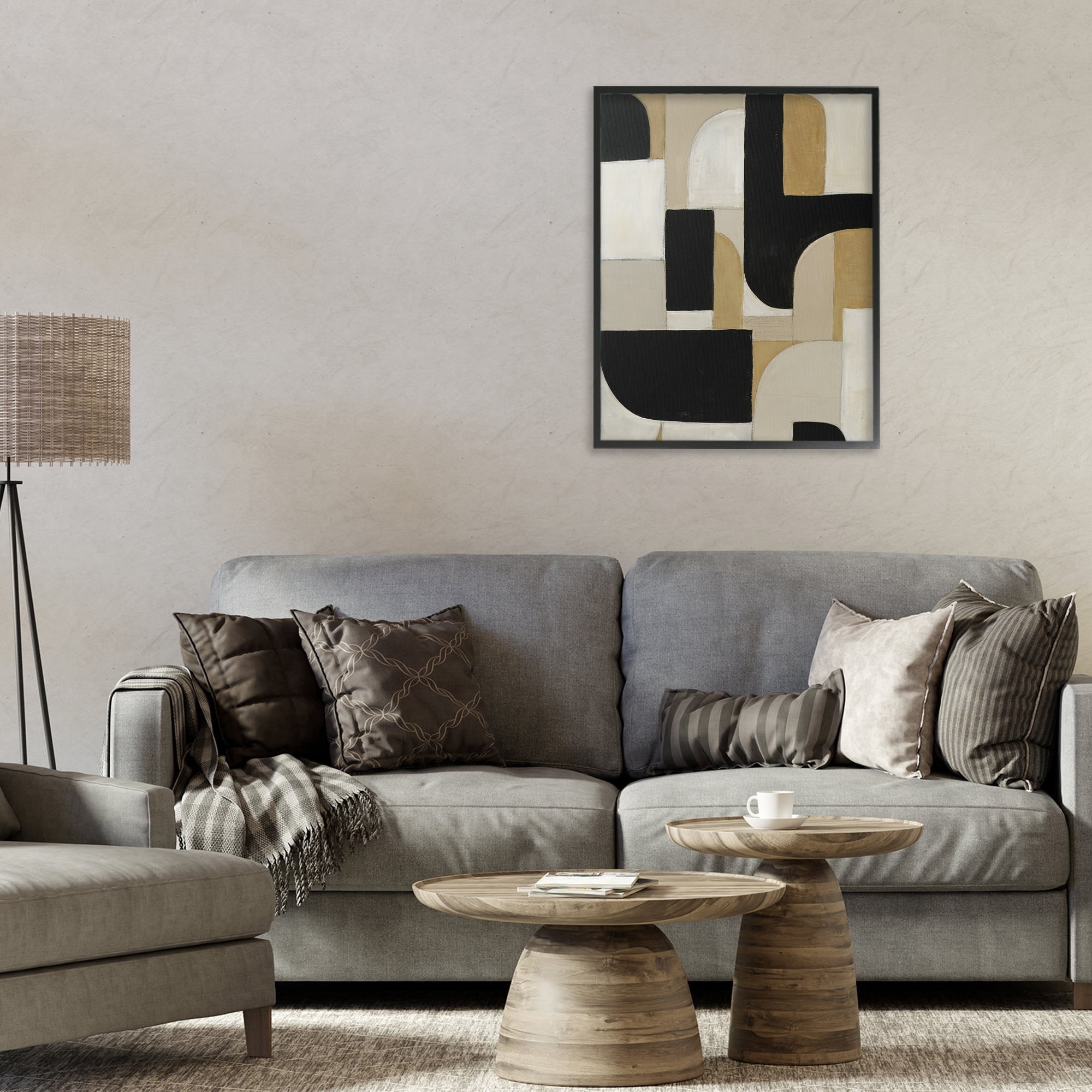 Stupell Industries Black & Neutral Shapes Black Framed Giclee Art, design by Kippi Leonard