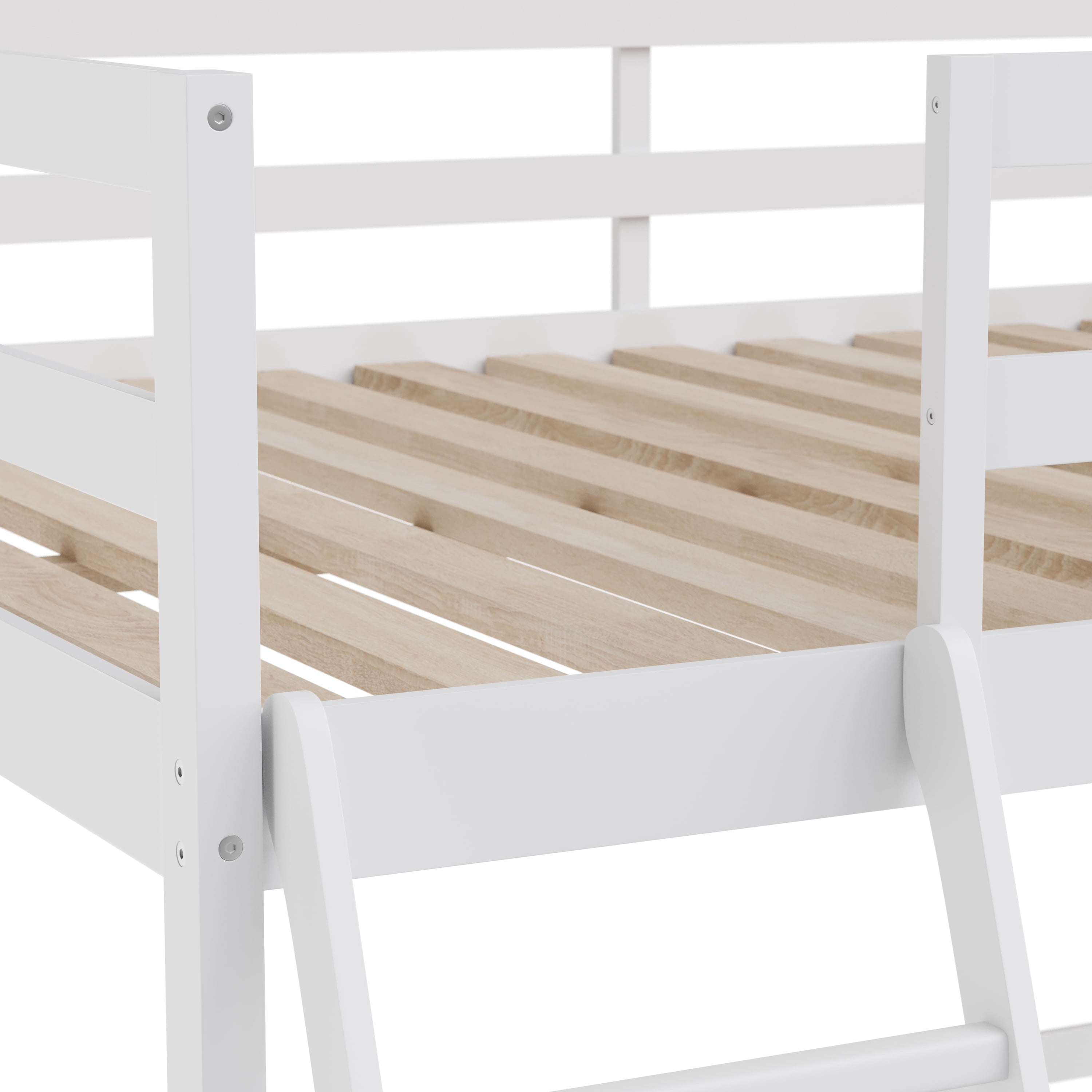 Flash Furniture Riley Loft Bed Frame with Desk, Twin Size Wooden Bed Frame with Protective Guard Rails & Ladder for Kids and Teens - White
