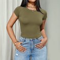 thumbnail image 2 of JYLFC Casual Crew Neck T-shirt for Woman Short Sleeves Stretchy Crop Top Slim Fit Solid Tee Tops Summer, Green S, 2 of 7