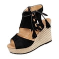 thumbnail image 3 of Womens Sandals Wedge Sandals Plus Size Casual Fashion Peep Toe Open Back Side Zipper Lace Up Thick Sole Shoes for Summer Daily Walking, 3 of 9