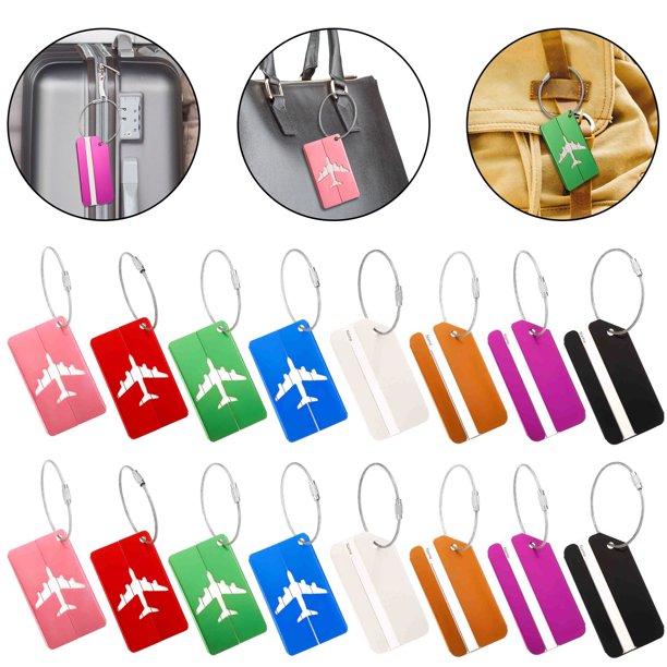 Teblacker 16 Pcs Metal Luggage Tags Aluminum Suitcase Labels Travel Bag