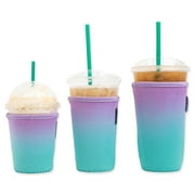 Baxendale Reusable Neoprene Insulator Sleeve for Iced Coffee or Cold Beverage Cups (Mermaid Ombre, 3-pack, 16-32oz)