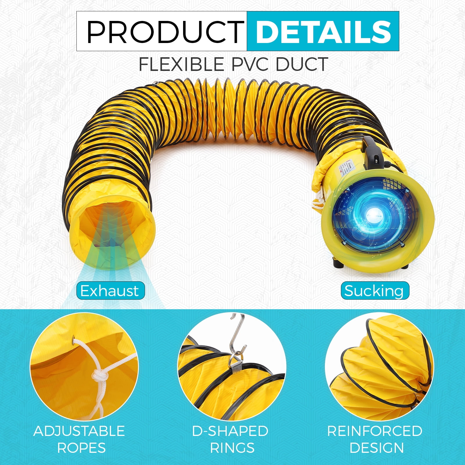 QinaQin Explosion Proof Fan–High CFM Industrial Air Mover with Duct Hose, Portable Heavy Duty Ventilation for Construction, Warehouse, Garage, Crawlspace, Attic, Basement, Paint Booth, Shop