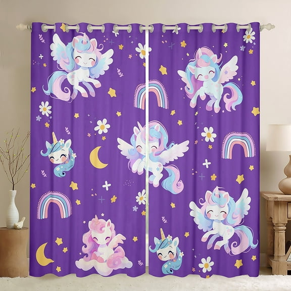 Homewish Kawaii Unicorn Black Out Curtains,Fairy Tale Theme Curtains Pack of 2 (42x63 Each),Cute Cartoon Rainbow Bedroom Curtains For Kids,Ultra Soft Home Decor