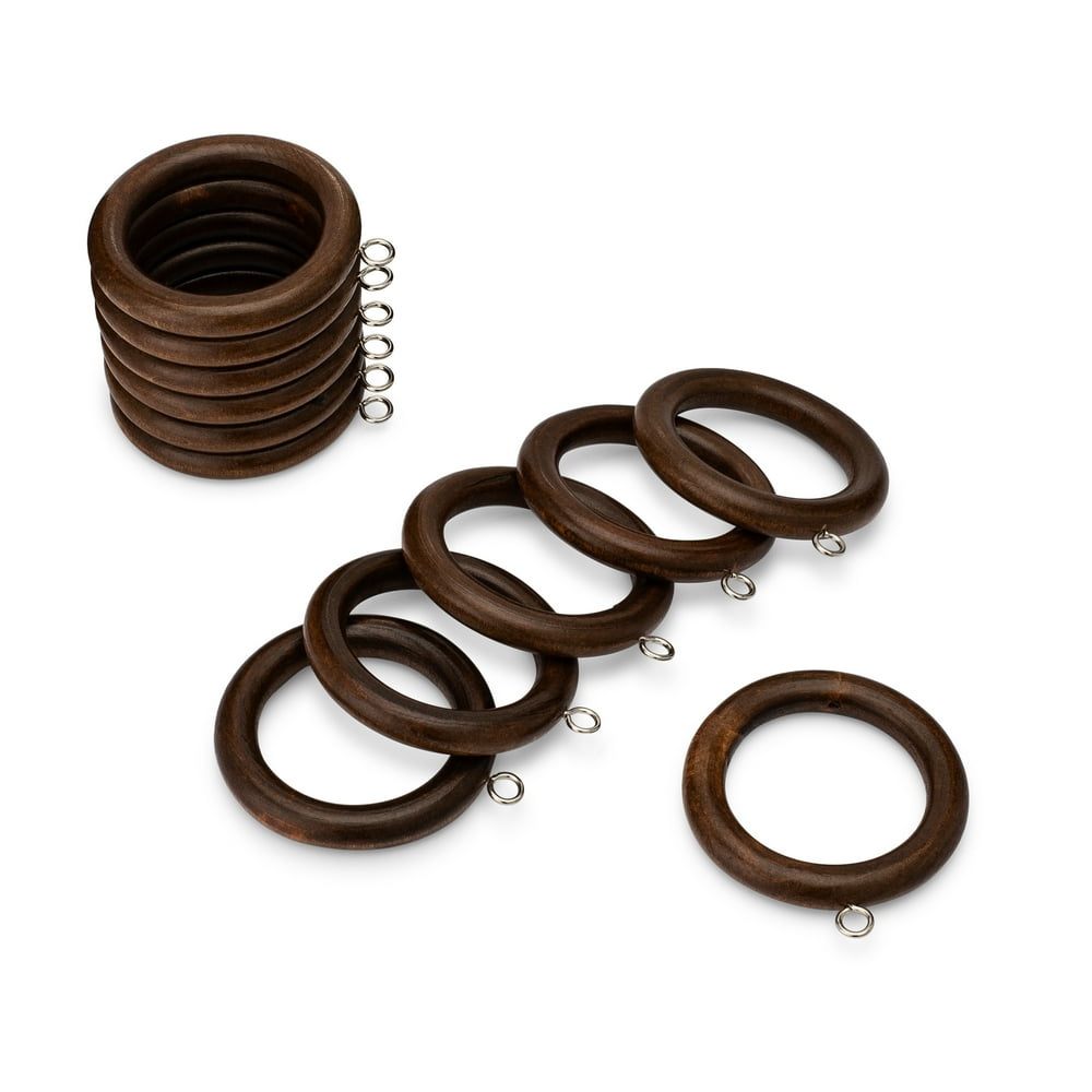 1 1/2 Inch Wood Curtain Rings in Dark Brown, Set of 12