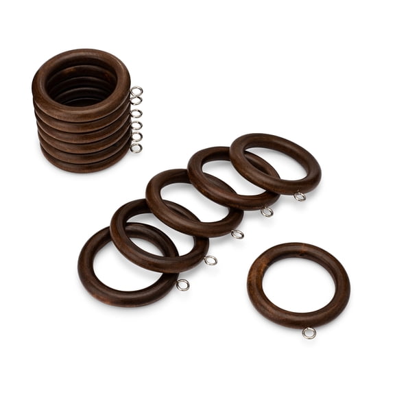2 1/4 Inch Wood Curtain Rings in Dark Brown Finish, Set of 12