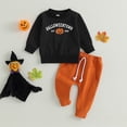 thumbnail image 2 of Otqutp Round Neck Clothes for Baby Toddler Boys Halloween Autumn Sports Style Long Sleeve Round Neck Pullover Suit Solid Color Tie with Pocket Pants(Black,18-24 Months), 2 of 9