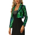 thumbnail image 4 of INSPIRE CHIC Open Front Cardigan for Women's Notched Lapel Cropped Party Club Sparkly Sequin Blazer Green S, 4 of 5