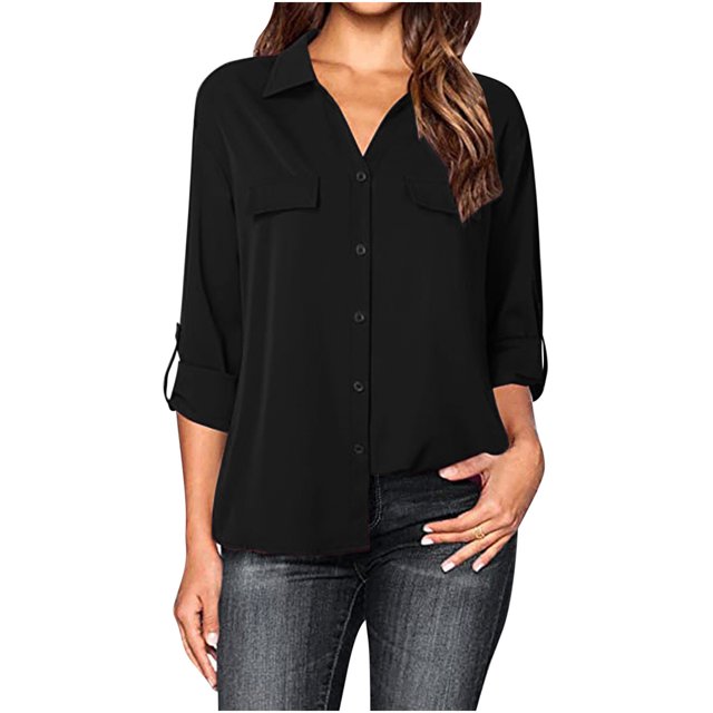 CEHVOM Chemise Décontractée à Manches Longues pour Femmes, Col Rabattu, Boutons, Liquidation