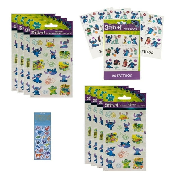Lilo and Stitch Birthday Party Supplies Favor includes 8 Sticker Sheets, 96 Tattoos, 1 Dinosaur Sticker Sheet