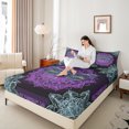 thumbnail image 4 of Manfei Hippie Dragonfly Print Bed Sheets, Vintage Wester Damask King Sheets, Mandala Flower Floral Sheet Set, Luxury Bedroom Decor, 4 Pieces, 4 of 7