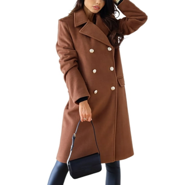 LUXUR Women Double Breasted Wool Pea Coat Casual Winter Overcoats