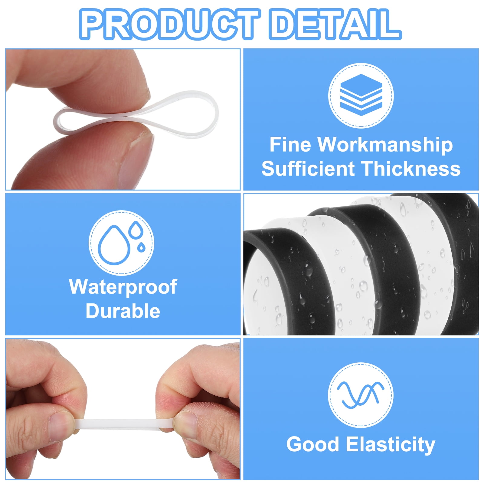 Unique Bargains 60Pcs Silicone Rubber Bands Strong Elastic Non-Slip White 0.2"