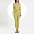 thumbnail image 3 of Gibobby Ropa interior Nueva ropa de otoño para mujer y pantalones, terciopelo doble, sin costuras, cuello en U, pantalones de manga larga, conjunto de ropa interior térmica de color（Amarillo， M), 3 of 4