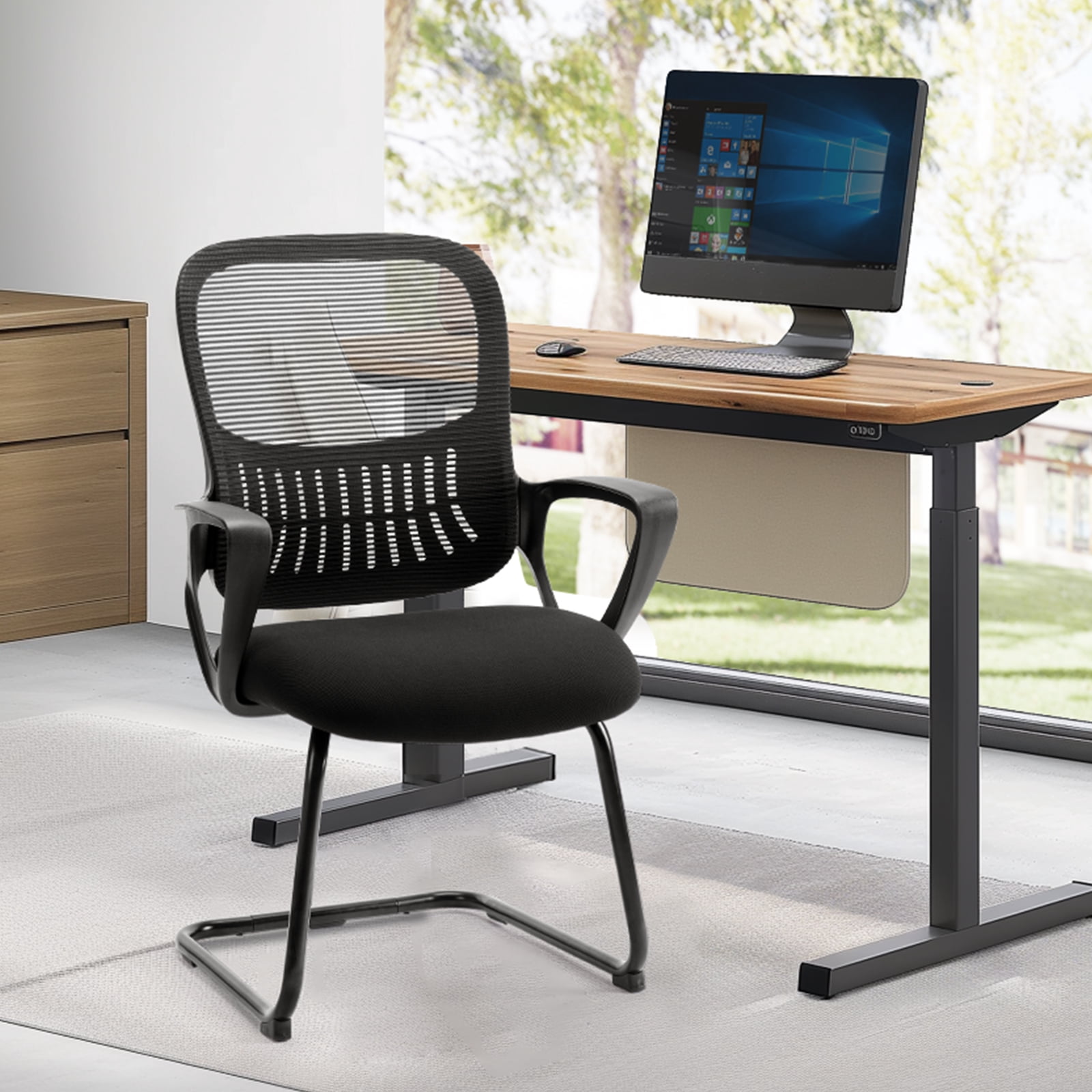 GIANNA Office Chair with Lumbar Support No Wheels, Stationary Mesh Mid Back Computer Chairs, 1 Pack