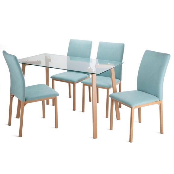 Juego De Comedor Con 4 Sillas Tapizadas Mesa Rectangular De Vidrio Estilo Compacto Kingshouse azul