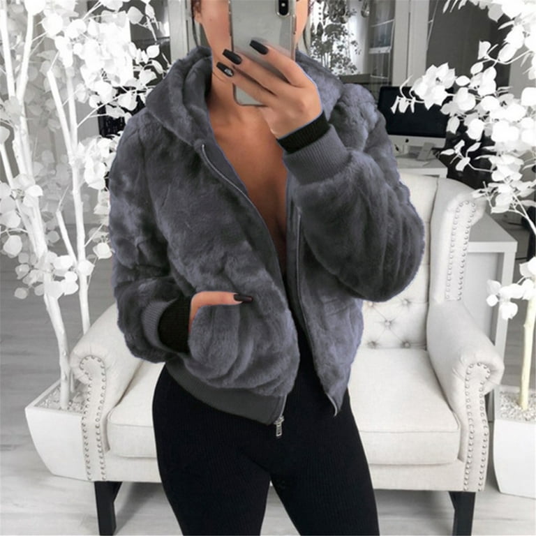 Grey Section Rabbit Fur Jacket - Size S