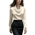 thumbnail image 4 of yillto Women's Dressy Blouse Satin Silky Casual Business Tops Long Sleeve Work Office Shirt Fall Outfits, 4 of 7