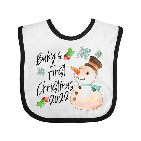 

Inktastic Babys First Christmas 2022-Snowman and Holly Gift Baby Boy or Baby Girl Bib
