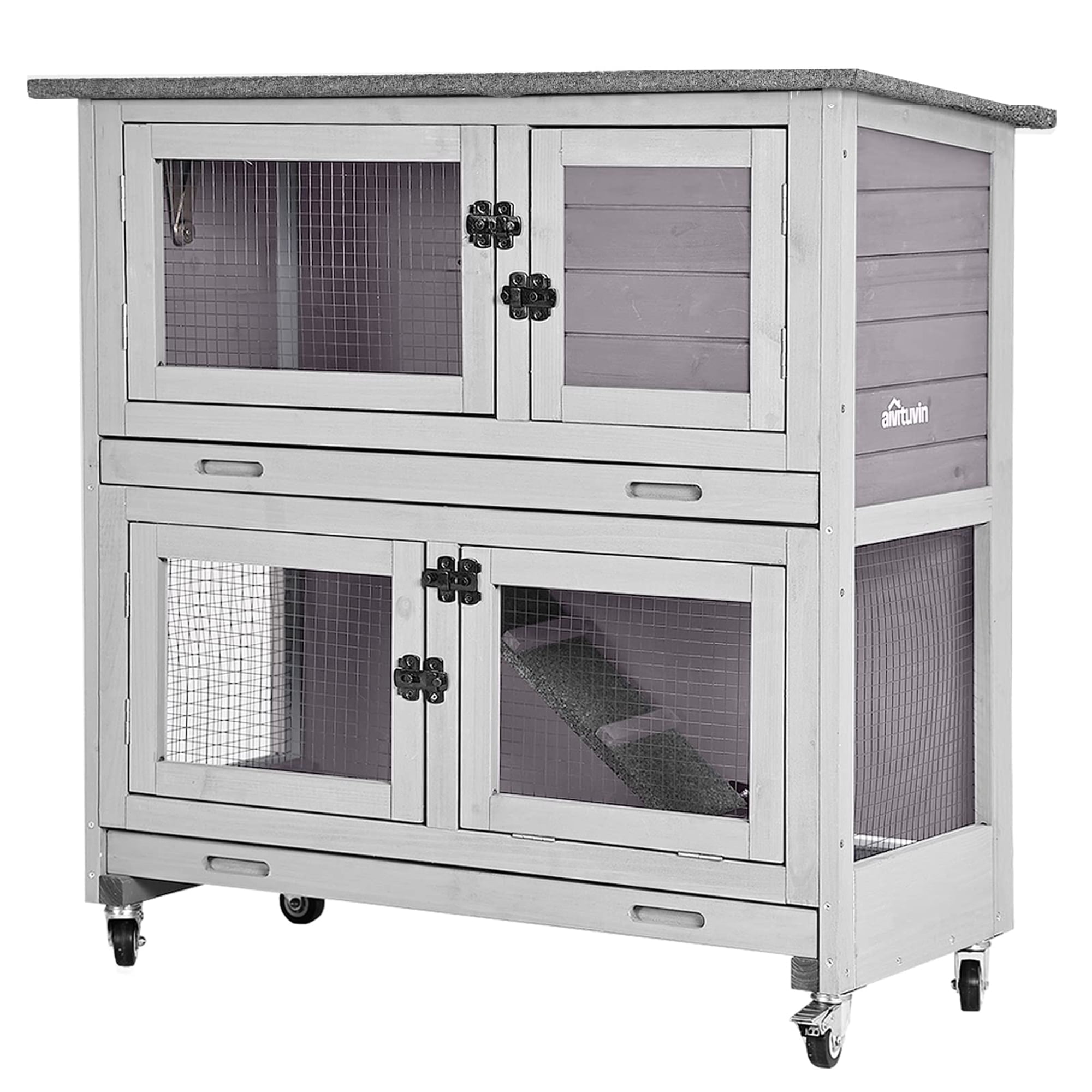 Rabbit Hutch Bunny Cage Outdoors & Indoors with Wheel, Two