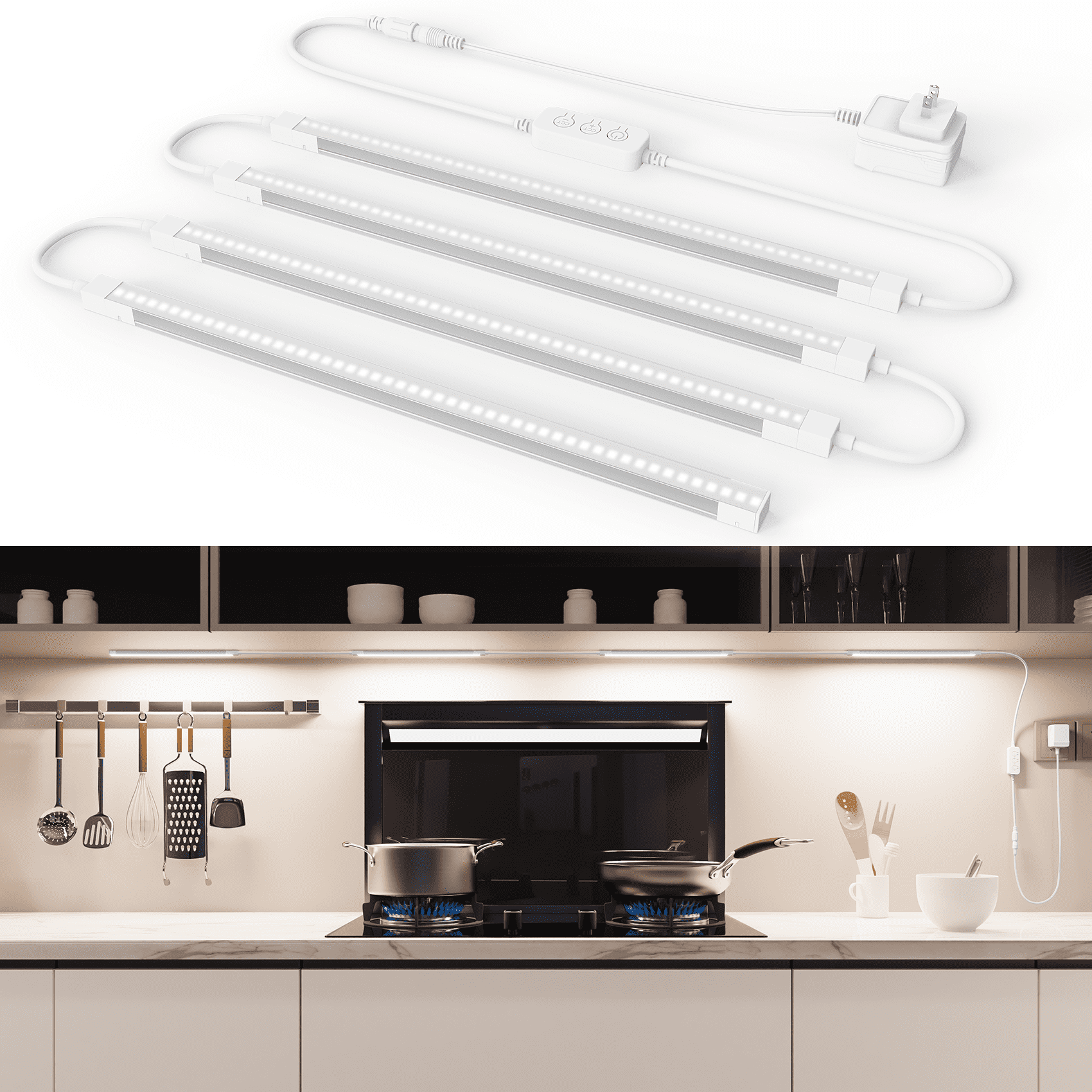 12-Inch Under Cabinet Lighting, Ultra Slim 5CCT Adjustable (2700K-5000K) Hardwired LED Cabinet Lights for Kitchen, Closet, Shelf, 24V Low Voltage, 4 Pack