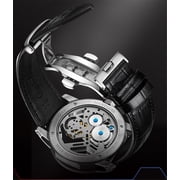 JINLERY Real Tourbillon Skeleton Mechanical Hand Wind Vintage Wrist Watch Men Sapphire Crystal Diamond Business Hollow Manual Winding Luminous Dress Clock Man Stainless Steel Leather Wristwatch
