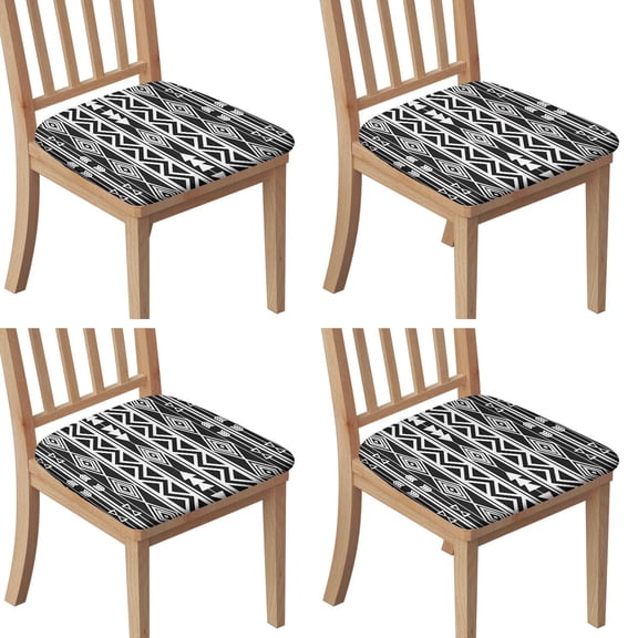 Black and White Geometric Boho Pattern Seat Covers for Dining Room Chairs Set Of 4,Stretch Printed Washable Chair Seat Cover with Elastic Ties and Button,Removable Waterproof Couch Cushion Covers