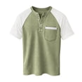 thumbnail image 5 of Mens Short Sleeve Henley Shirts Casual Waffle Knit Colorblock Raglan T-Shirts, Summer Leisure Lounge Tops with Pocket Quick Dry Breathable Outdoor Fashion Tee, 5 of 7