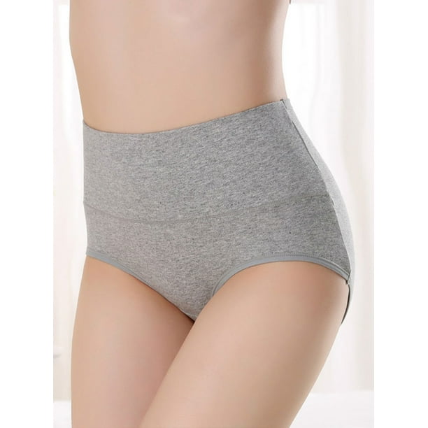 Women's High Waisted Cotton Underwear Ladies Soft Full Briefs Panties Pack  Of 4, Gray, M