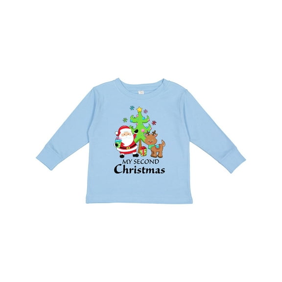 Inktastic My 2nd Christmas with Santa Reindeer and Tree Boys or Girls Long Sleeve Toddler T-Shirt