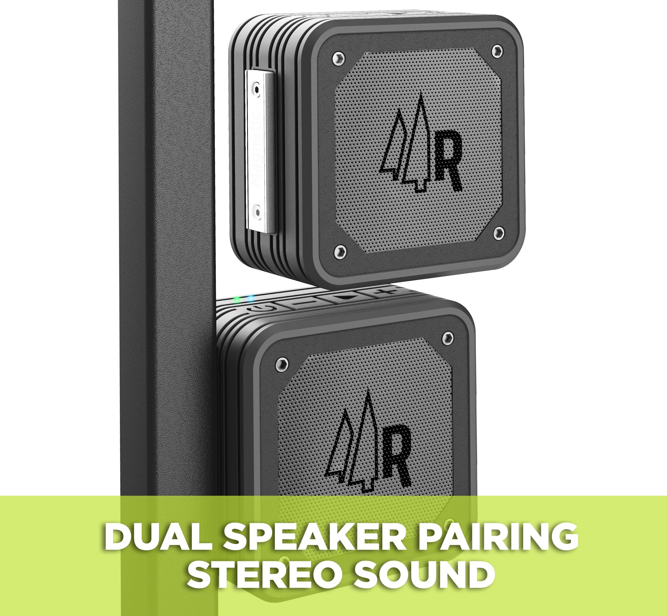 Magnetic Dual Pairing Stereo Bluetooth Speakers for Golf Carts (2 Pack) Waterproof IPX6, Wireless Surround Sound with Built-in Magnet Bar Mount - Portable for Travel, Job Sites and Golfing