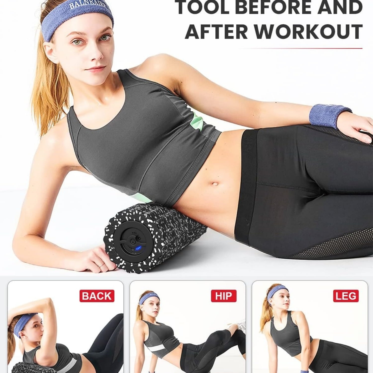 Vibrating Foam Roller for Muscle Deep Tissue, Back Pain Relief, Leg Foot Neck Massager, Exercise, Pilates, Muscle Recovery, Physical Therapy, 4-Speed, Rechargeable