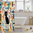 thumbnail image 3 of Manfei Mid Century Black Cat Shower Curtain 72Wx72L, Boho Rectangle Bathroom Curtain, Cream Red Blue, 3 of 5