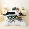 thumbnail image 2 of Feelyou 3D Dinosaur Twin Comforter Sets for Boys Men Kids, Cartoon Wildlife Bedding Set, White Green, Black Reversible, 2 Pieces, 2 of 6