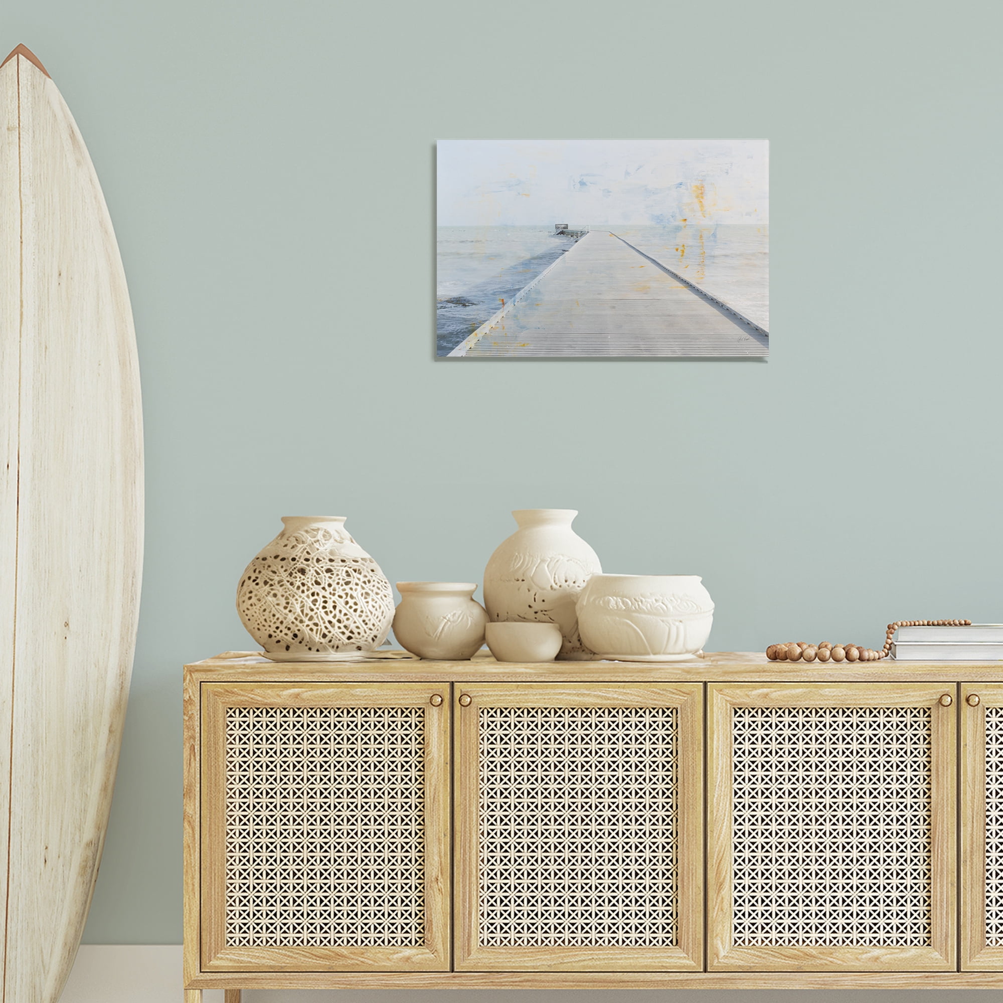 Stupell Industries Pier View Distressed Accents Landscape & Nature Painting Wrapped Canvas Art Print Wall Art, 24 x 16