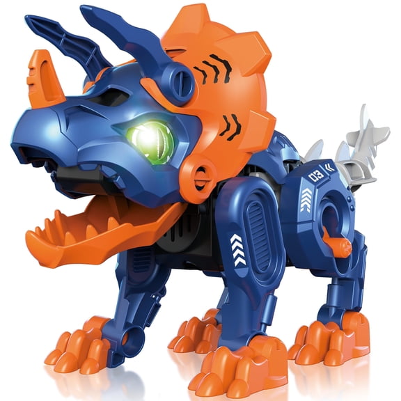 TEACH TECH: Triceratops Robot - Build An Electric Dinosaur, Sound Effects, Walks & Moves, LED Eyes, DIY Activity Kit, Craft & Play, STEM Toy, Kids 8