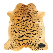 100% Genuine Leather Cowhide Rug with Light Tiger Print|  Large 6' x 7'| Best Price Guaranteed