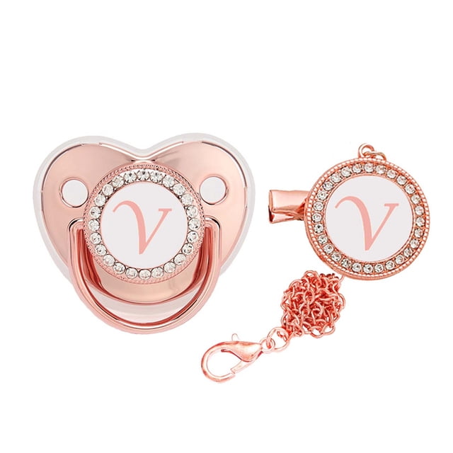 Fiudx Chupete con Brillo, Clip Personalizable con Inicial de Letra, Tetina con Brillantes Diamantes de Imitación, Ideal para Bautizos, Bodas y Fiestas, Regalo Único para Bebés Especiales. Requiere Su