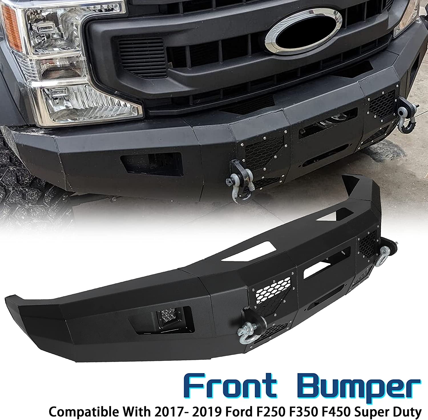 You will receive 2 packages ECOTRIC Modular Front Bumper 3-Piece w/LED Lights Compatible With 2017 2018 2019 2020 2021 2022 Ford F250 F350 F450 Super Duty 