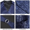 thumbnail image 5 of HISDERN Men 3 Piece Vest Set, with Tie and Pocket Square Paisley Waistcoat Navy Blue Suit Vest 3XL, 5 of 7