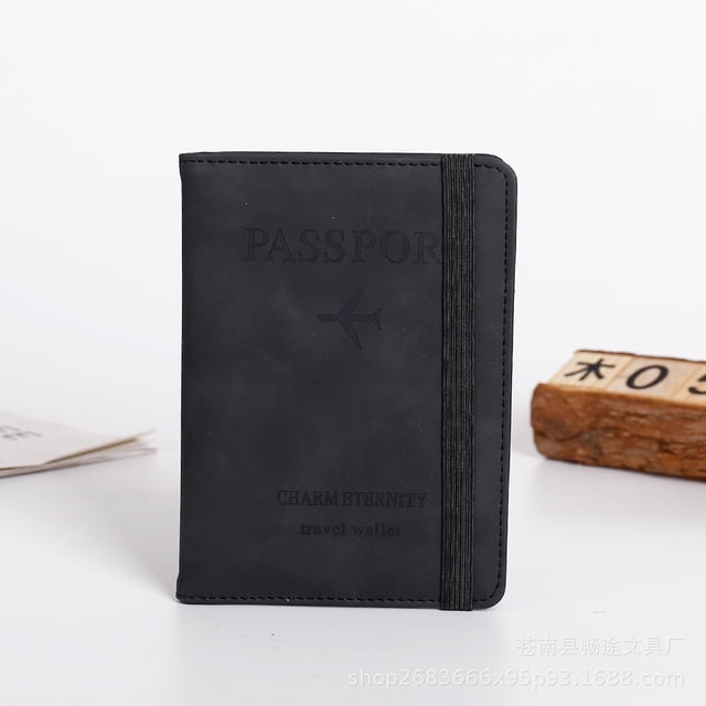 Funda protectora para pasaporte con correa de cuero de PU, funda protectora para pasaporte RFID para viajes al exterior, billetera, tarjetero, porta billetes de charter