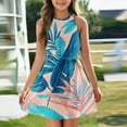thumbnail image 2 of YOUYEDIAN Hawaiian Dresses for Teens Beach Halter Neck Palm Tree Printed Sundresses Vintage Sleeveless Swing Dress 2025 Summer Tied Waist Dresses,Light Blue 11-12 Years, 2 of 5