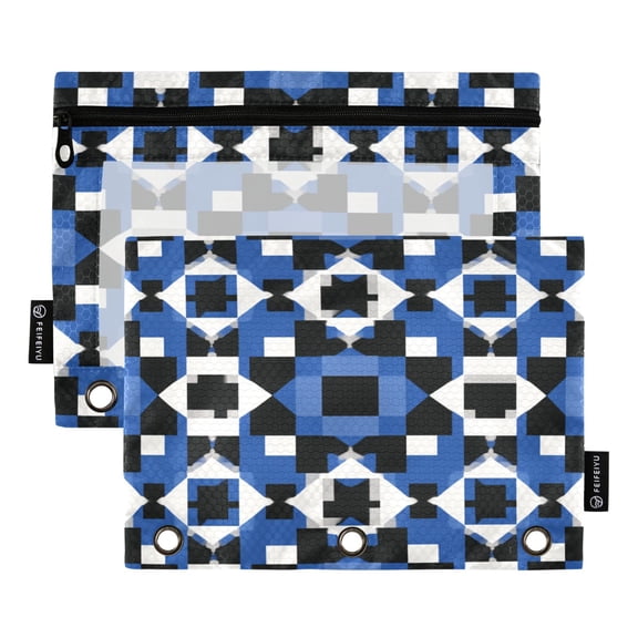 2 Pack 3 Ring Binder Pouch with Clear PVC Window Water Resistant Zipper Pencil Pouch Tricolor Symmetrical Plaid Binder Pocket for Classroom Office Home Stationery Organization