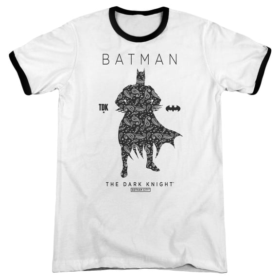 Batman Paislety Silhouette Adult Ringer T-Shirt White Black