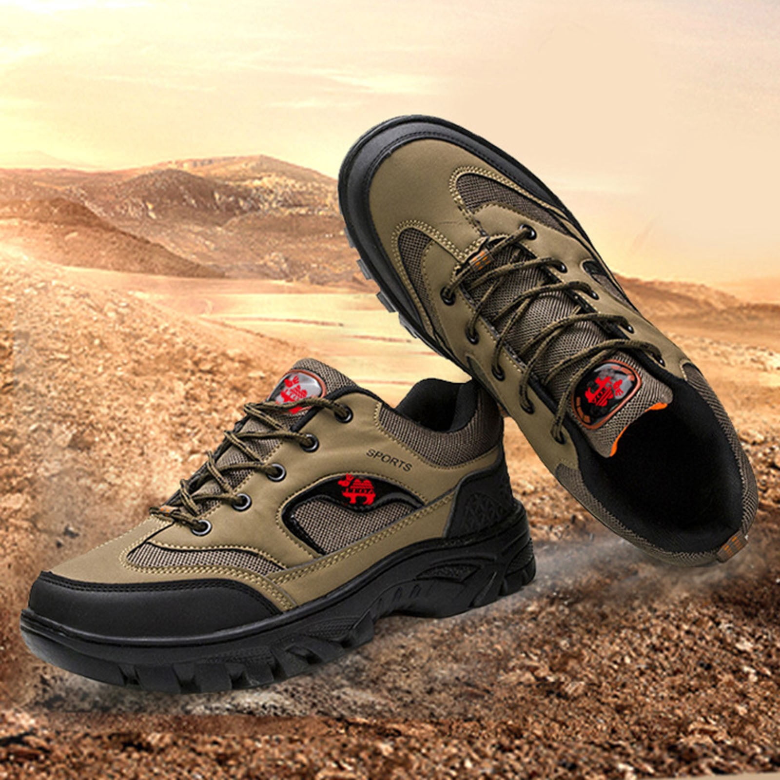 Brown Men'S Hiking Shoes Round Toe Anti Slip Wear Resistant Comfortable Lightweight Outdoor Walking Footwear For All Seasons And Activities Size 39
